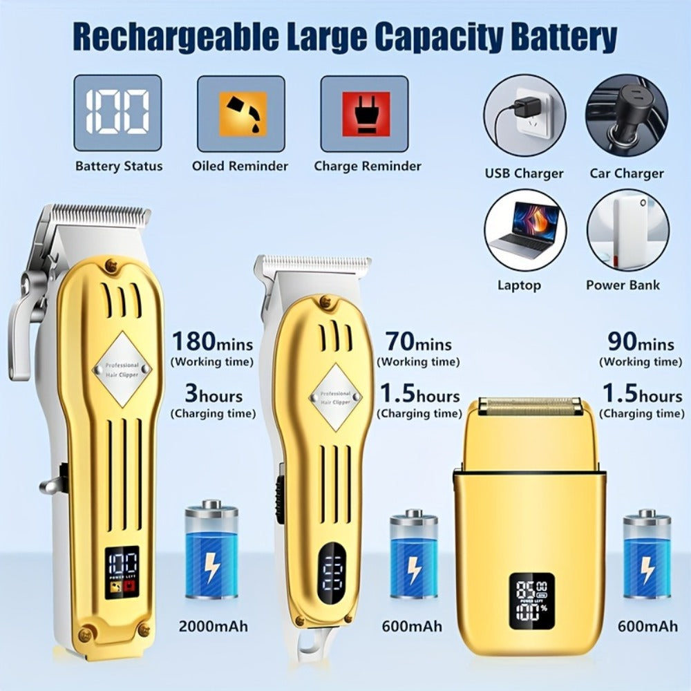 Hair Clippers & Trimmers Three-Piece Set with Full-Size Clipper, T-Blade Detailer, Foil Shaver and LCD Displays — image 7
