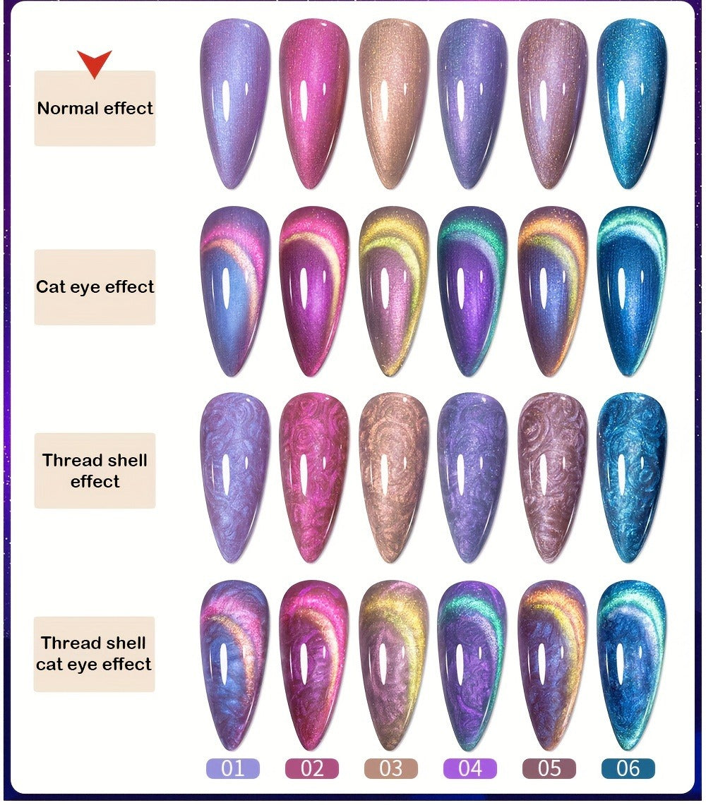 Gel Nail Polish 6-Piece 9D Aurora Magnetic Cat-Eye Set with Pearl-Shell Glitter Effect and UV/LED Soak-Off Cure — image 12