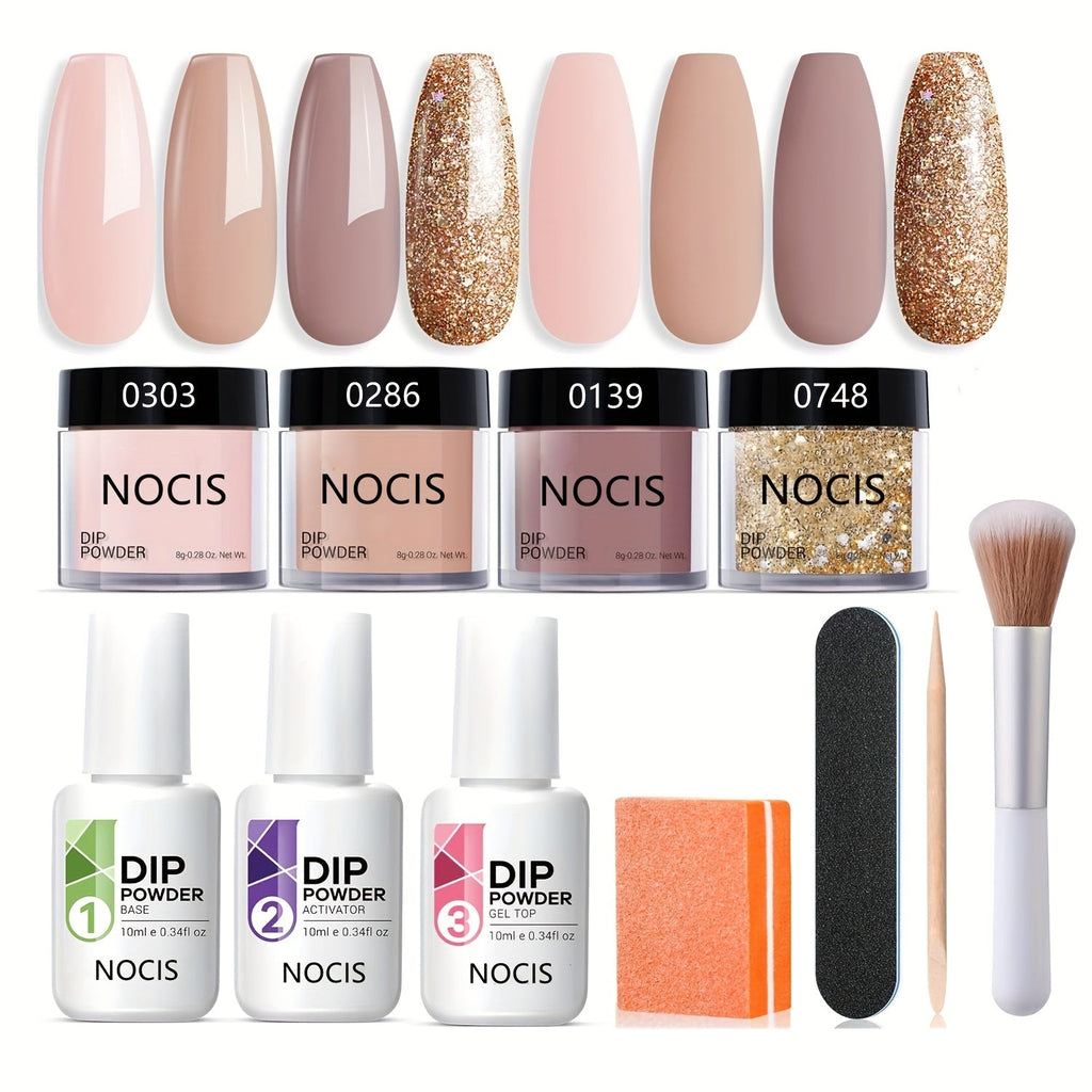 Dip Powder Nail Kit with NOCIS Label, Four Nude and Gold Glitter Powders, Three 10ml Liquids and Four Tools — image 18