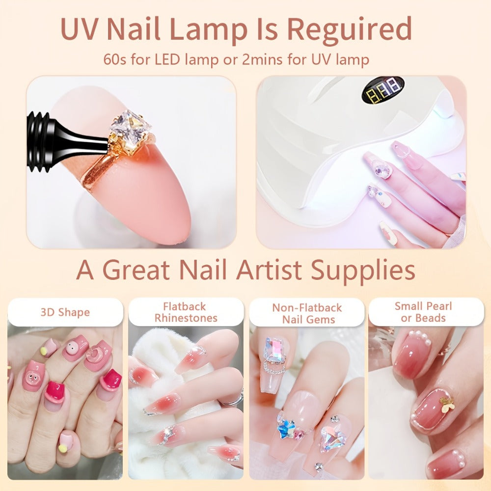 Nail Glue for Rhinestones 2pcs, LED Cured Gel Adhesive for 3D Charms, Gems & Bling Nail Art Decorations — image 2