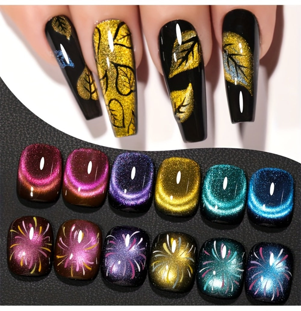 Dopamine Cat Eye Gel Polish Set with Six Magnetic Colors and Photo Frame Bottles for UV LED Nail Art — image 14