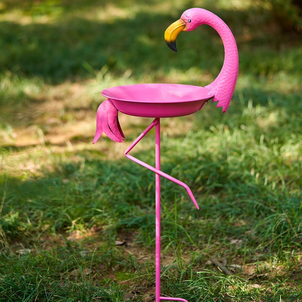 39.4-Inch Pink Flamingo Bird Bath with 12.6-Inch Bowl and Two-Prong Garden Stake for Lawn Decor — image 3