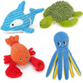 Four-Piece Plush Dog Toy Set with Dolphin, Turtle, Lobster and Octopus Shapes for Supervised Play — image 1