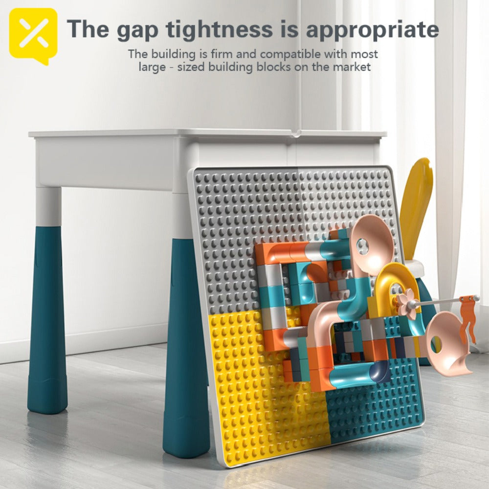 Kids Activity Table Building Blocks LEGO Compatible Play Table for Toddlers, Durable ABS Plastic Space-Saving Corner Design —