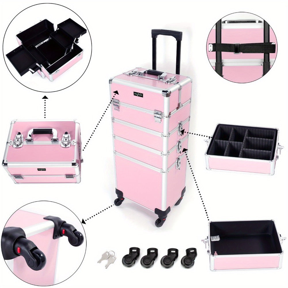 Four-Section Rolling Makeup Train Case with Removable Stack, Telescoping Handle and Four Color Finishes — image 2