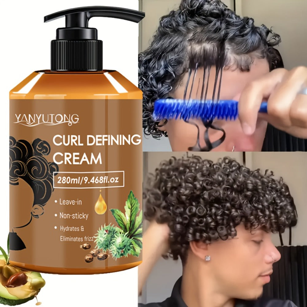 Curl Setting Cream with Castor Oil 280ml – Moisturizing Long-Lasting Curl Definition & Frizz Control, Non-Greasy Lightweight 