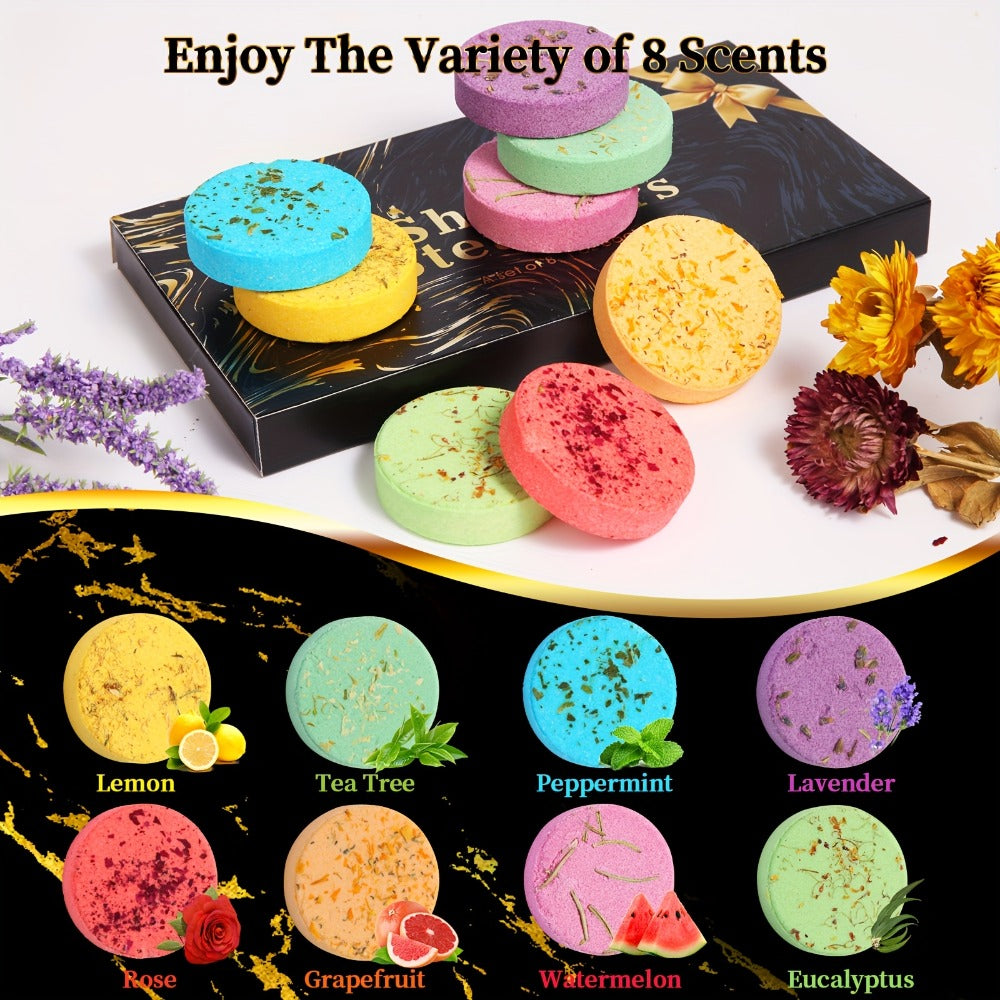 Eight 30 g Shower Steamer Tablets in Eight Fragrance Labels with Black-and-Gold Gift Box Packaging — image 2