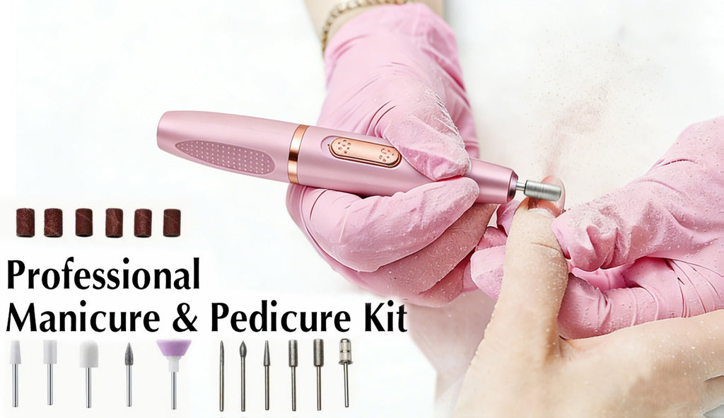 Electric Nail Drill 11-Bit Variable Speed Pen Kit in Pink with Sanding Bands and Compact Controls — image 9