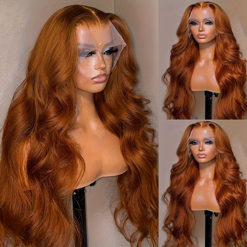 Lace Front Wig Ginger-Orange Body Wave, 24- or 32-Inch Synthetic Style with 13x4 Front and Three Combs — image 2