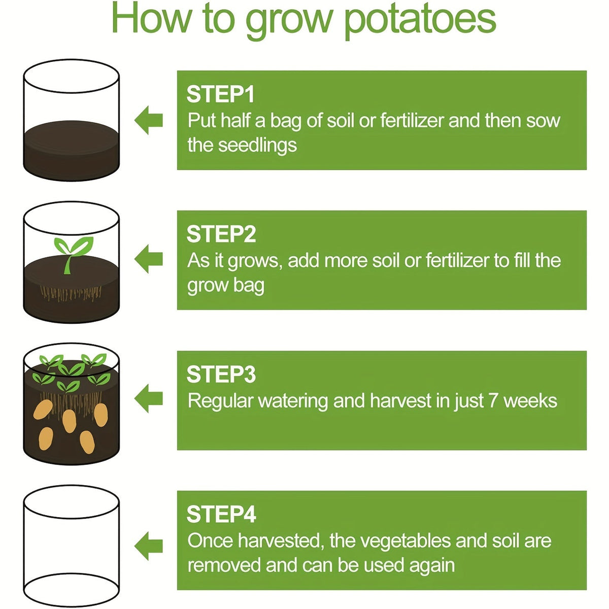 Grow Bags | Fabric Planting Bags with Lid Handle Potato Tomato Veggie — image 4