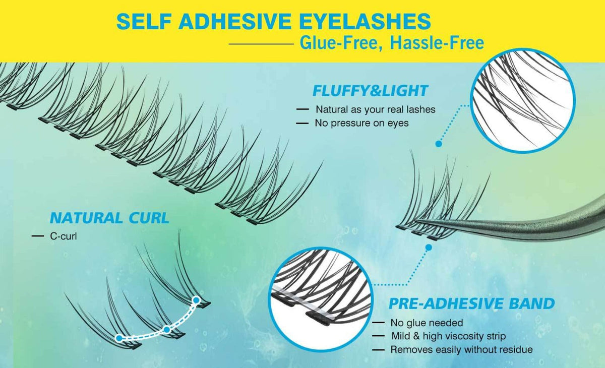 Pre-Glued Wispy False Eyelash Cluster Tray with 156 Clusters and Two Pink Applicator Tweezers — image 13