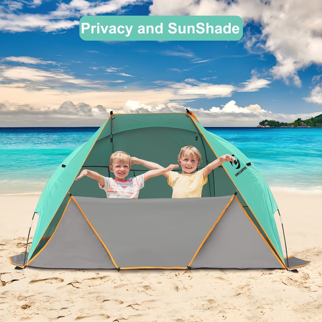 Three-Window Beach Sun Shelter with Extended Floor, 12 Stakes and Green or Blue Options Pictured — image 3
