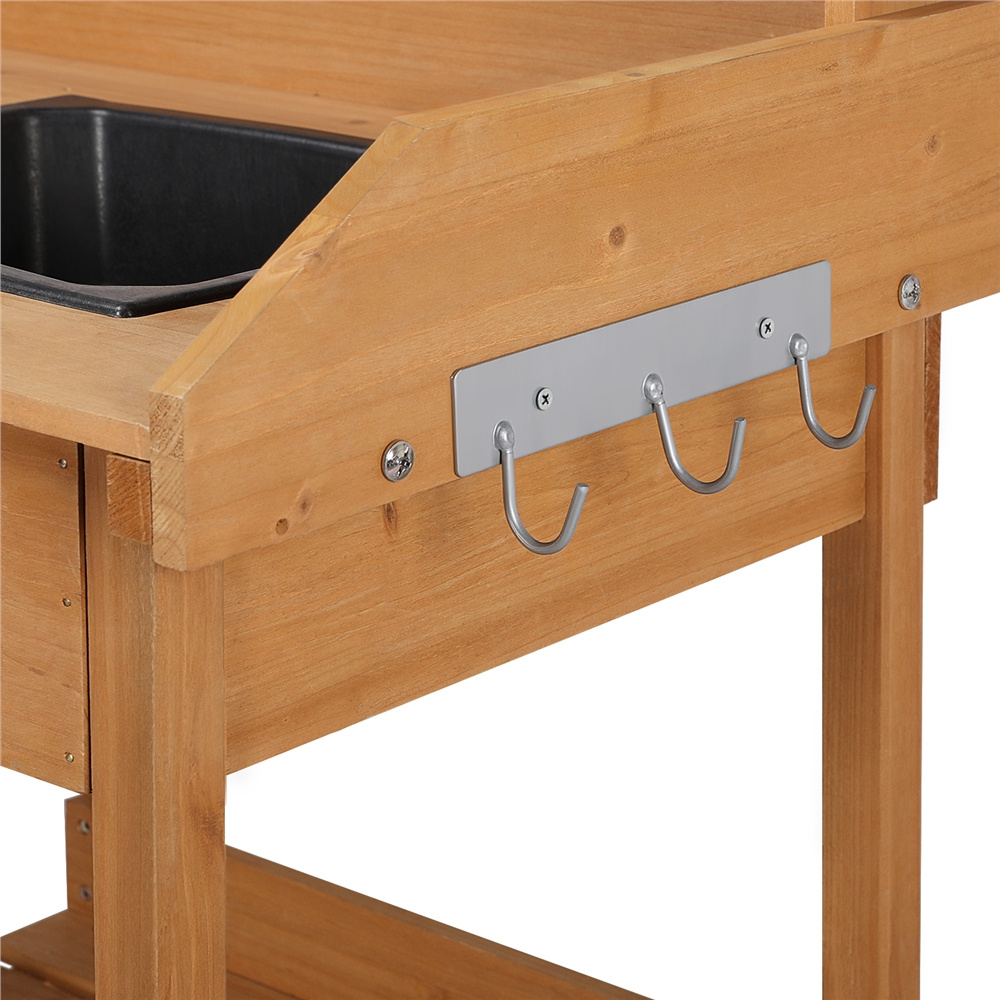 Garden Potting Table 4-Tier with Removable Sink, Adjustable Shelf, Drawer & Side Hooks, Outdoor Planter Stand for Yard Greenh
