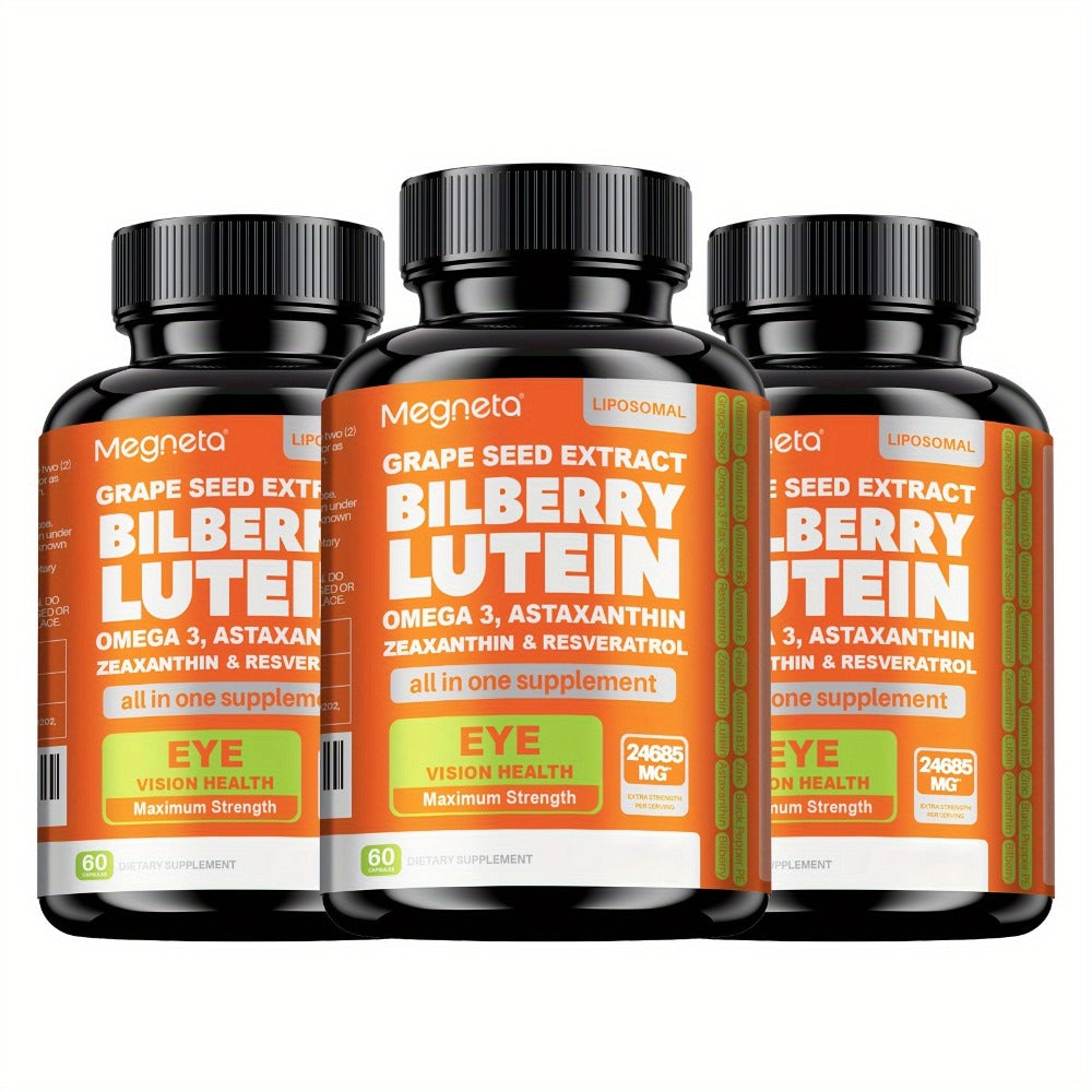 Eye Vitamins with Lutein & Zeaxanthin Capsules, Enhanced with Astaxanthin, Omega-3, Bilberry & Resveratrol for Vision Health 