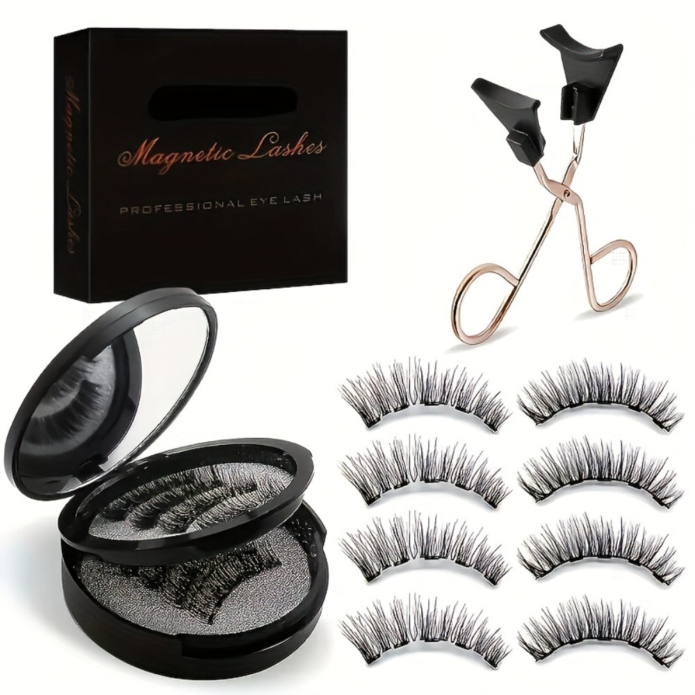 Magnetic False Eyelashes Kit with Eight Pairs, Round Storage Case and Metal Applicator Clip — image 2