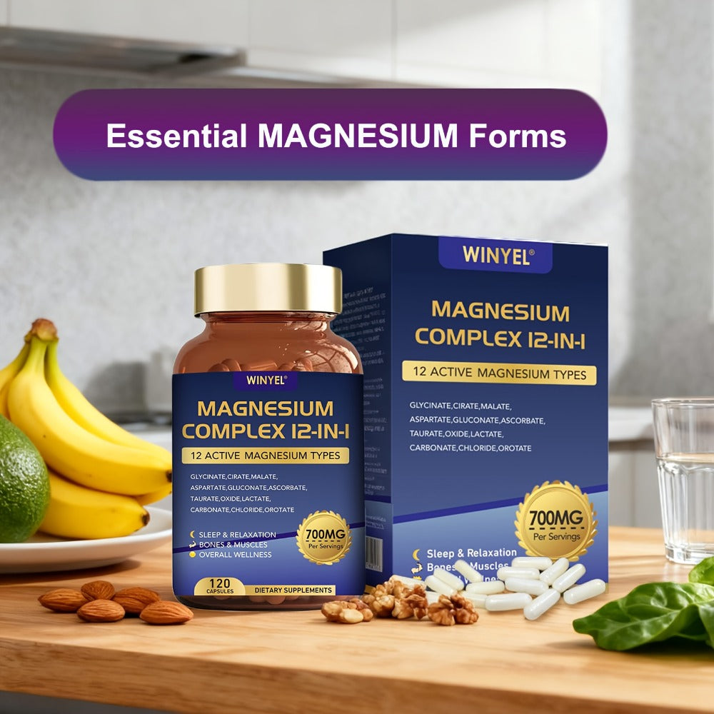 Magnesium Complex 700mg 12-in-1 120 Capsules with Glycinate, Citrate, Malate & Taurine for Sleep — image 11