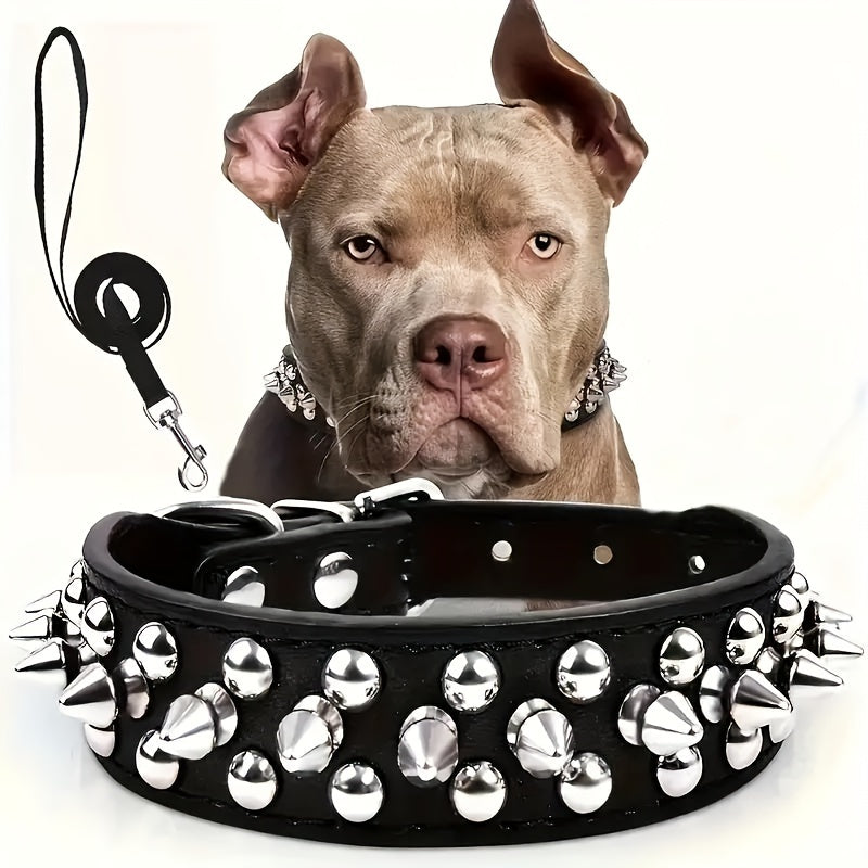 Rivet-Studded Dog Collar and Matching Leash Set with Metal Buckle, Five Colors and XS–XXL Sizing — image 2
