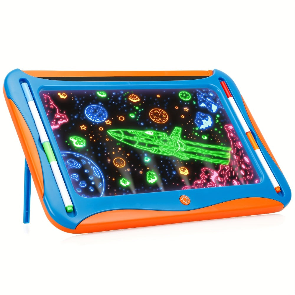 LED Light Up Drawing Board for Kids, 9 Double-Sided Tracing Cards 6 Markers Glow Doodle Travel Art Toy for Girls Boys Ages 3-
