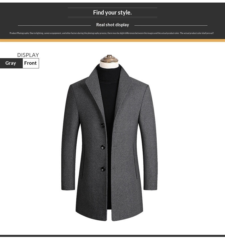 Middle-aged Men's Coat Stand-up Collar Woolen Coat