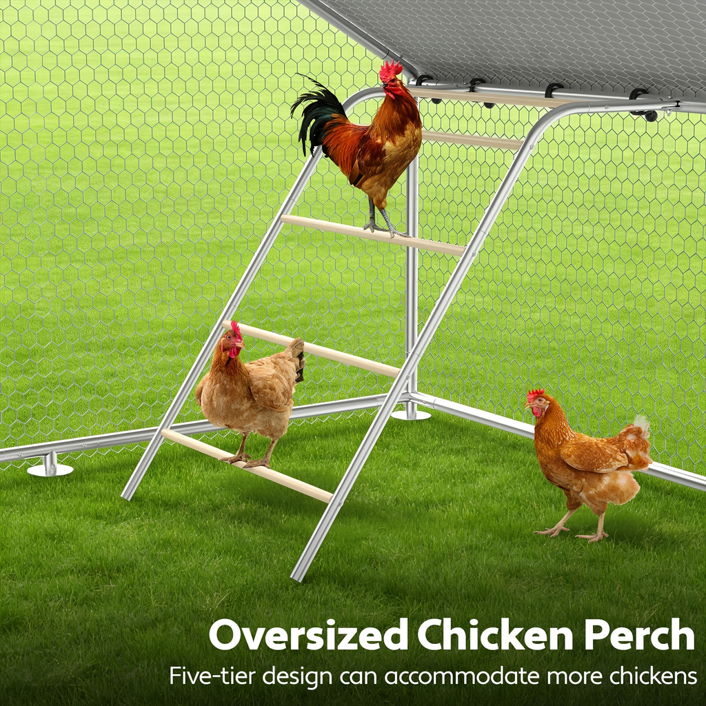 Dog Kennel Outdoor Large Metal Walk-in Chicken Run Pen Poultry Cage with Anti-UV Cover Movable Rack for Garden, Patio and Yar
