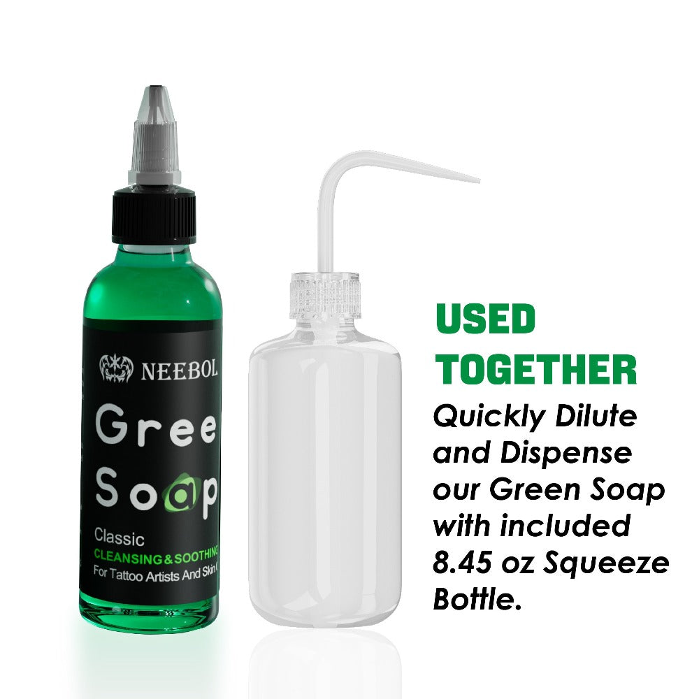 Tattoo Green Soap Concentrated Cleaning Solution 8.5oz with Squeeze Bottle Skin Prep Before During & After Tattooing Moisturi