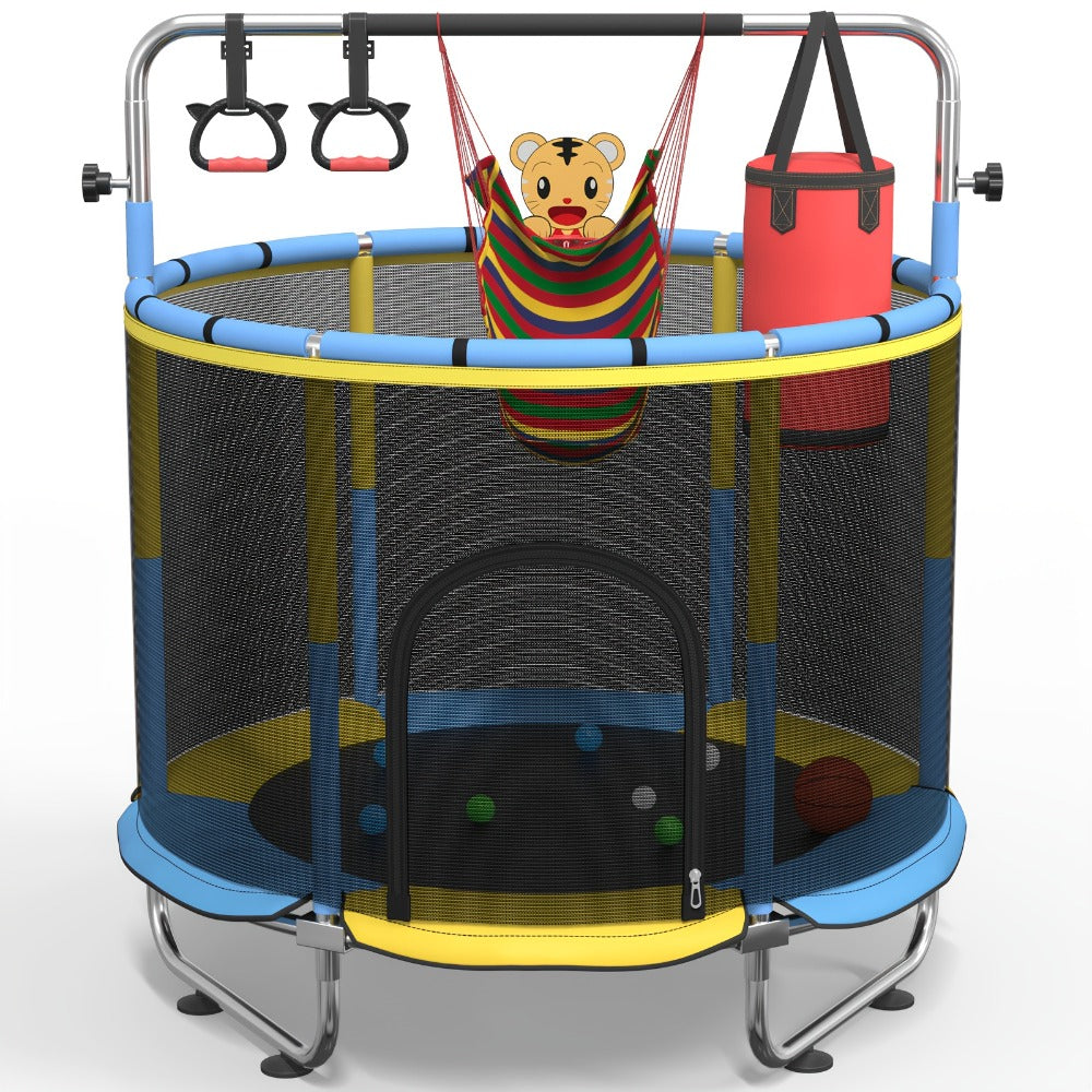 Kids Trampoline with Enclosure and Gymnastics Bar, 60" Height Adjustable Safety Net Trampoline for Toddlers Ages 3+ — image 4