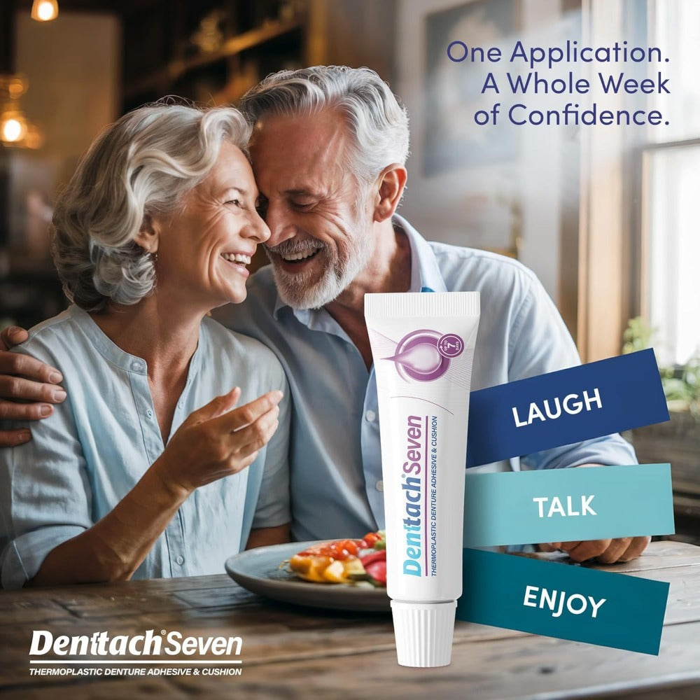 Denttach 7-Day Hold Denture Adhesive Thermoplastic Cushion Reliner Zinc-Free No-Glue Secure Grip for Upper Lower Dentures All