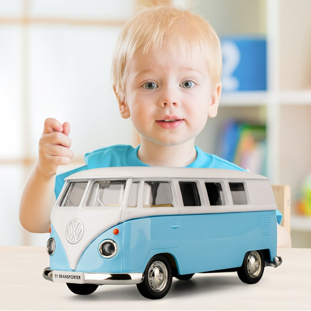 Volkswagen T1 Bus Diecast Model Car 1:36 Scale Zinc Alloy Pullback, Vintage Blue & White, Detailed Interior — image 3