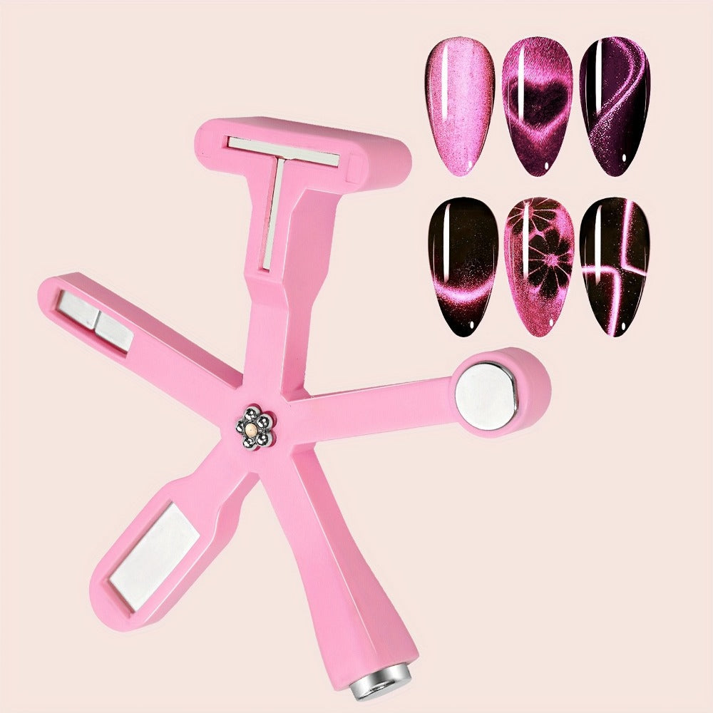 Cat Eye Nail Magnet Set 3Pcs 6-in-1 Magnetic Nail Art Tool – Pentagram Heart Round Cigar Magnets for Cat Eye Gel Polish Linea