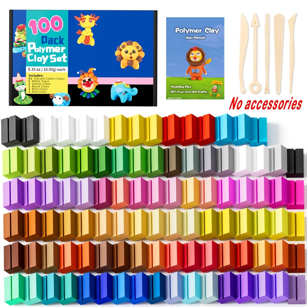 Polymer Clay Kit 50 or 100 Vibrant Colors, Oven Bake Modeling Clay with the Listed Color, Size or Set Options for Everyday Us