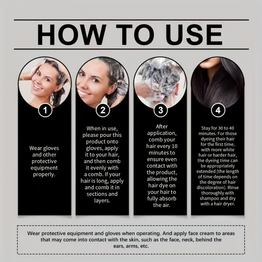 Hair Dye Shampoo, YANYUTONG 100ml Black 3-in-1 Bottle with Three-Step Package Directions for Home Use — image 2