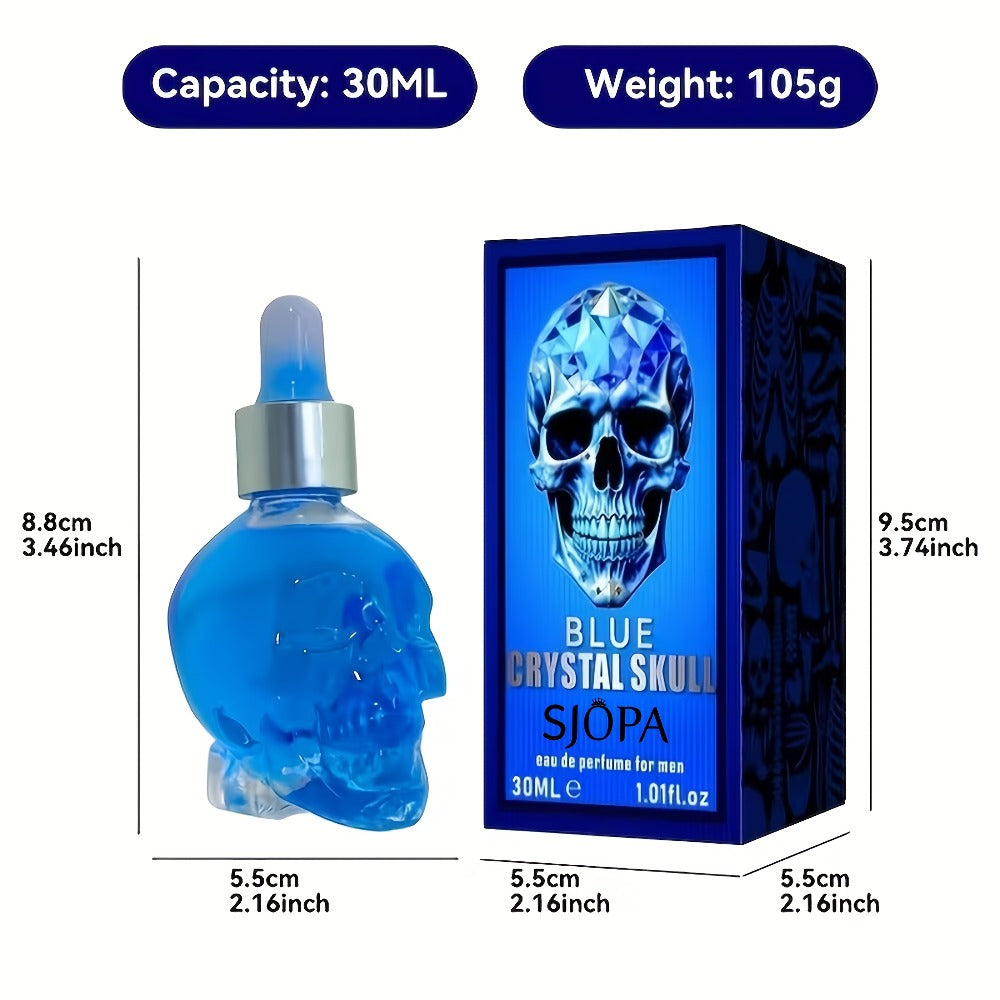 Alcohol-Free Perfume Oil for Men Blue Crystal Skull Bottle 30ml Woody Cologne Portable Travel Fragrance Unique Gift for Him —