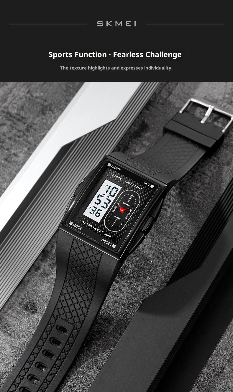 Simple Student Youth Fashion Trend Double Display Multi-functional Sports Waterproof Electronic Watch