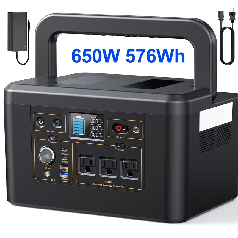 Portable Power Station 576Wh 650W or Compact 150W Configuration with Six Outputs and LED Light — image 3