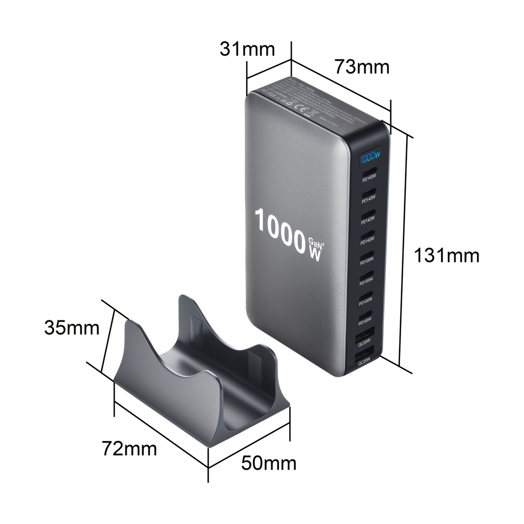 GaN Charging Station 1000W GaN3 10-Port USB-C Fast Charger for Laptops Tablets Smartphones for an Everyday Personal Care Rout