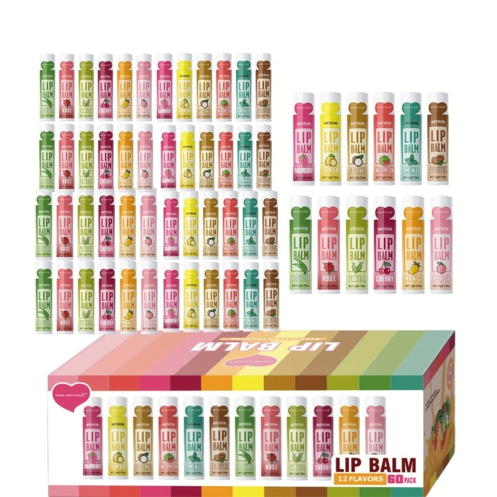 60-Piece Tube Lip Balm Set with 12 Pictured Flavor Labels in a Multicolor Display Box Assortment — image 9