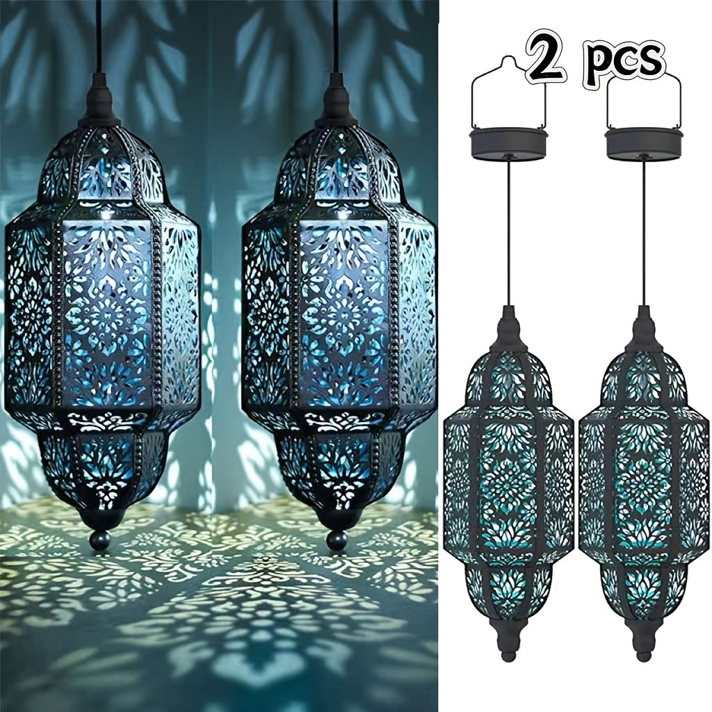 Solar Lanterns Outdoor 2 Pack Moroccan Cut-Out Design Garden Pathway Patio Lantern Lights Gold Purple White Copper — image 4