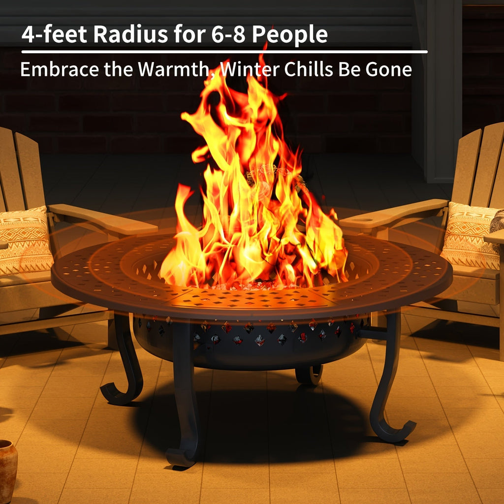 43-Inch Round Fire Pit Table with Two Cooking Grates, Center Lid, Perforated Bowl and Long Poker — image 5