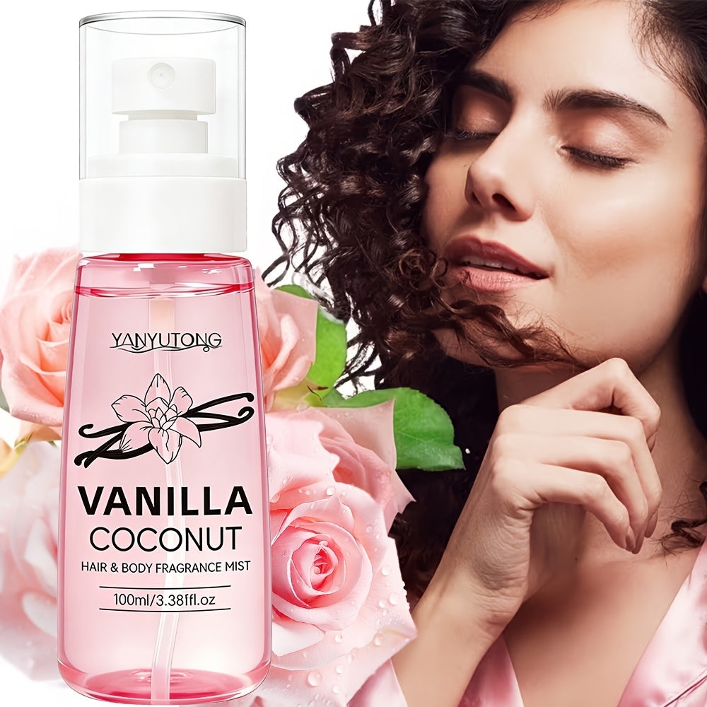 Coconut Vanilla Fragrance Mist Hair & Body Spray – Alcohol-Free with Vitamin E, Argan Oil & Glycerin, Moisturizing Long-Lasti