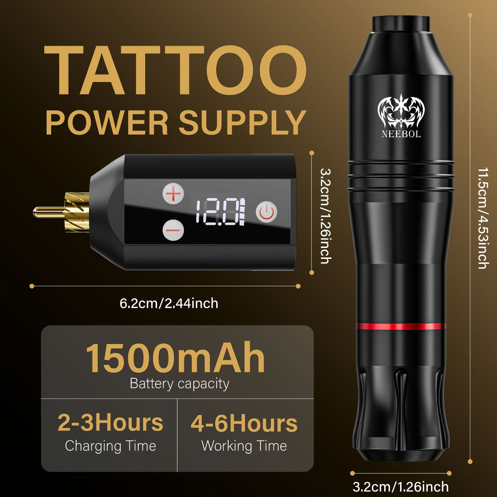 Tattoo Machine Kit Neebol Wireless Pen with Screen Display, 10 Cartridges, 7 Inks and Four Color or Pro Options — image 5