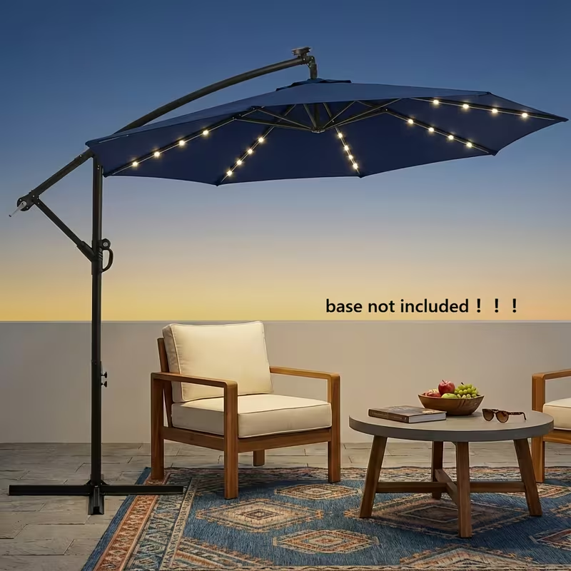 Patio Umbrella 10FT Offset Cantilever Solar LED Style with Tilt, Crank and 16 Base-Choice Color Options — image 11