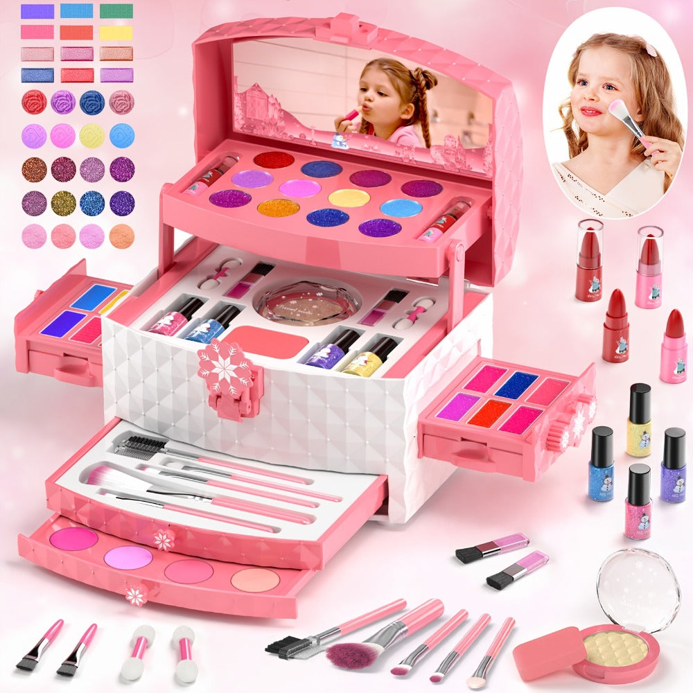 Princess Makeup Set for Girls Ages 3-12, 58 PCS Pretend Play Makeup Kit with Brushes & Case, Skin-Friendly Beauty Toy — image