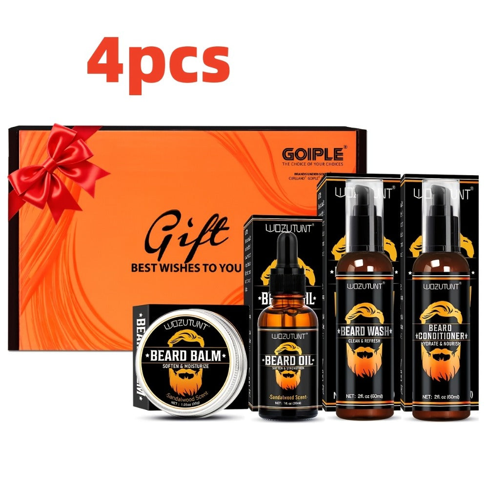 Beard Oil & Balm Grooming Kit for Men – 9-Piece Complete Beard Care Set with Conditioner Wash Brush Comb Clippers Travel Pouc