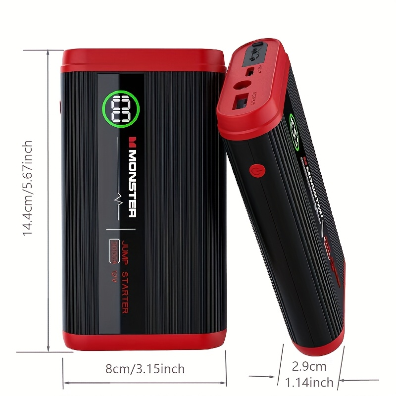 Lithium Jump Starter 3000A 8000mAh 12V Battery Pack USB-C Recharge Round LED Display for 6.0L Diesel for Garden, Patio and Ya
