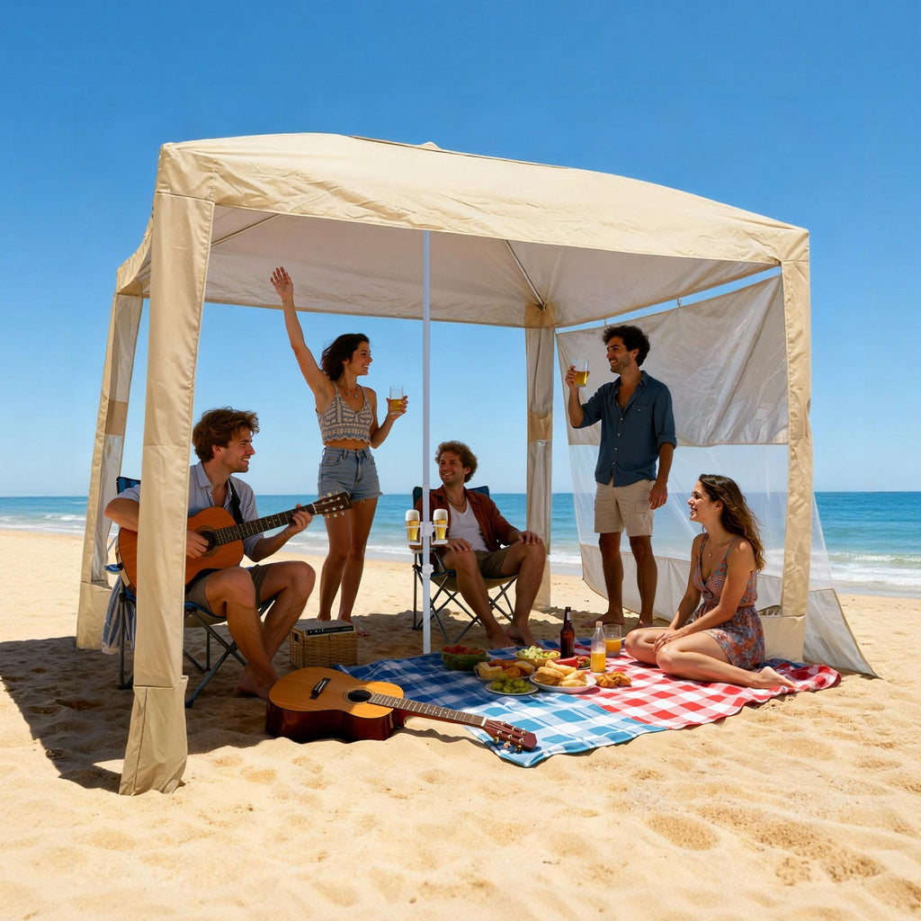 Beach Cabana 8x8ft UPF 50+ Adjustable Height Side Wall Navy Stripes for Garden, Patio and Yard Use — image 3