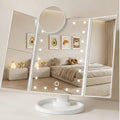 Vanity Mirror with Lights Tri-Fold 21 LED Lighted Makeup Mirror Touch Control 1X 2X 3X 10X Magnification 360 Rotation Dual Po
