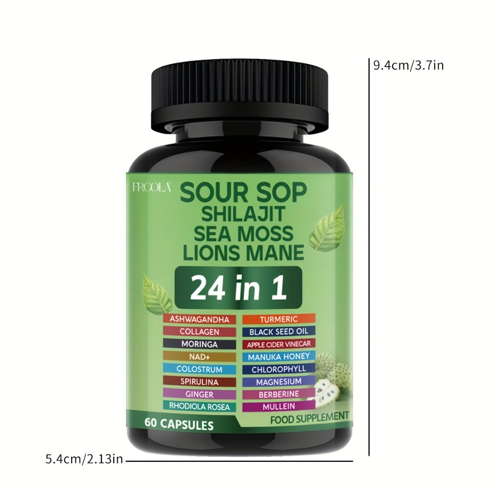 Herbal Supplement with FRCOLA Label, Soursop Shilajit Sea Moss and Lion's Mane 24-in-1 Capsules, 60 Count — image 5