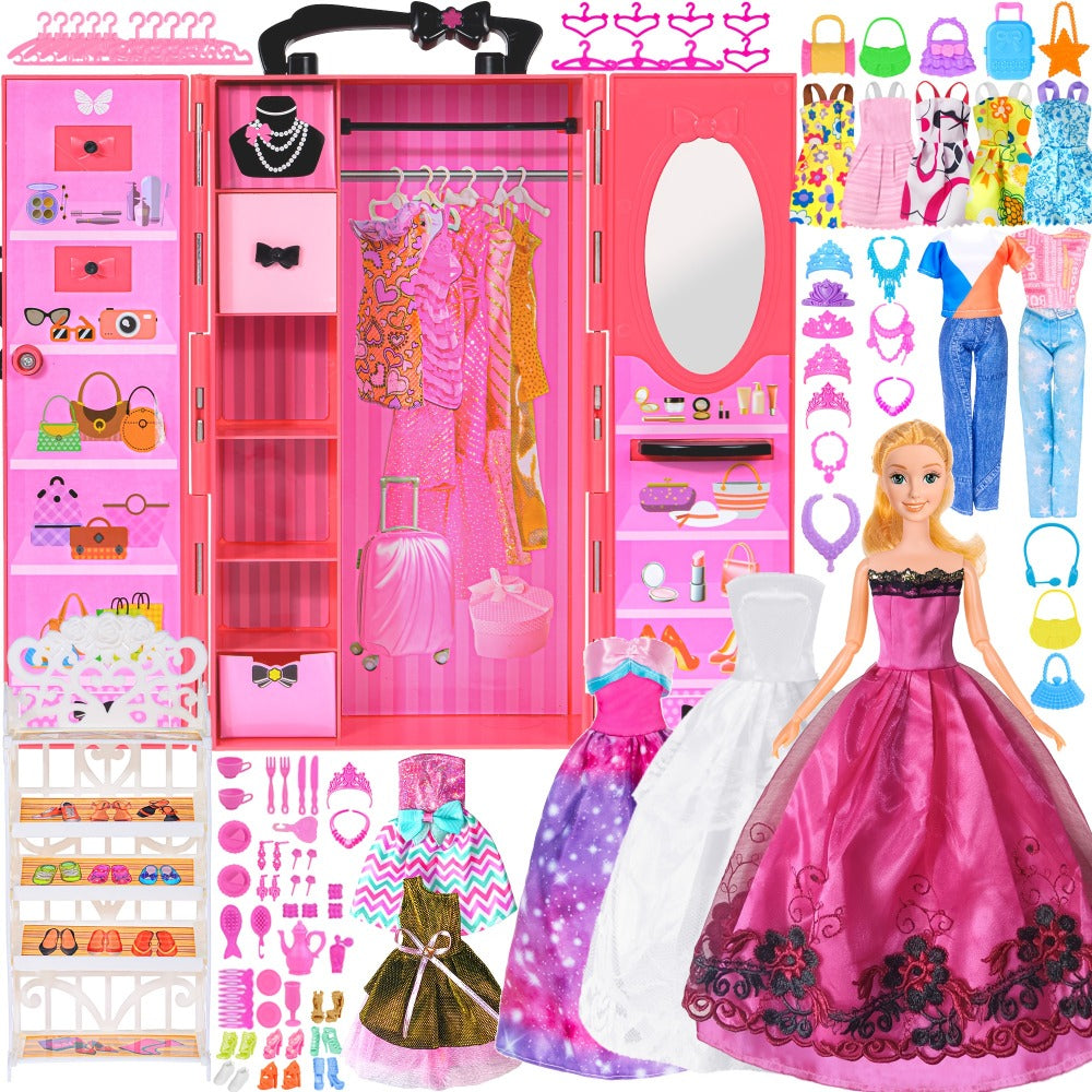 Fashion Doll Wardrobe Set 140pcs for 11.5 Inch Dolls, Deluxe Closet with Wedding Dress, Evening Gowns — image 5