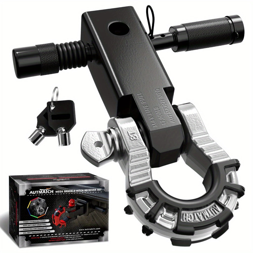 Shackle Hitch Receiver 2-Inch 68, 000 lb Break Strength with 3/4" D-Ring & 5/8" Hitch Lock Pin – Heavy Duty Drop Forged Steel
