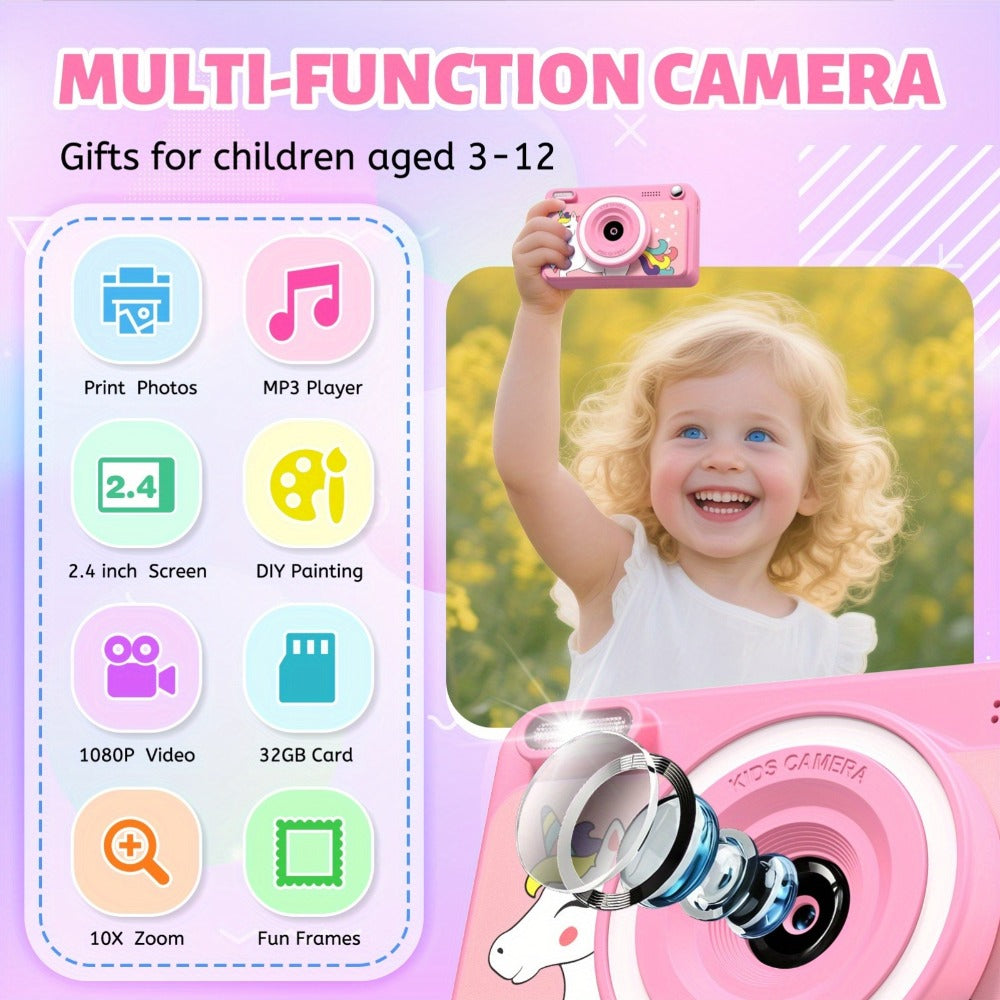 Kids Instant Print Camera with Cartoon Unicorn or Dinosaur Design, Paper Rolls, Color Pens and Four Color Options — image 9